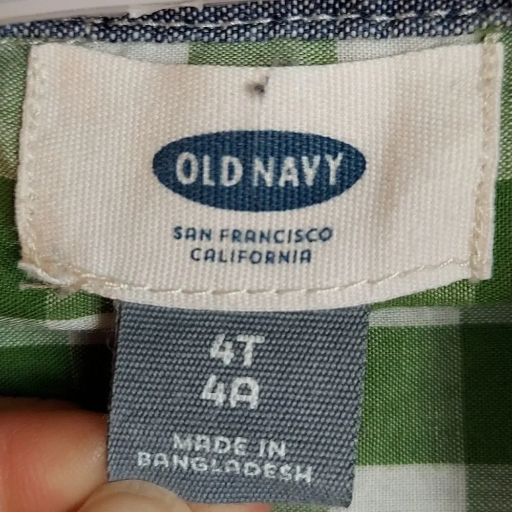 Old Navy Green Gingham Plaid Button Shirt Sz 4T